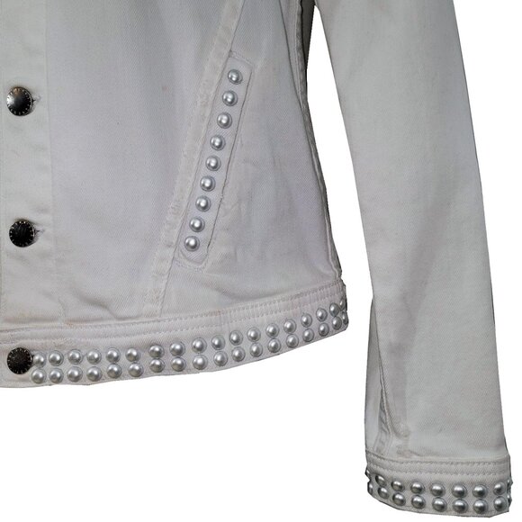 Marilyn Was Here Embellished Women's White Denim Jacket - Picture 8 of 9